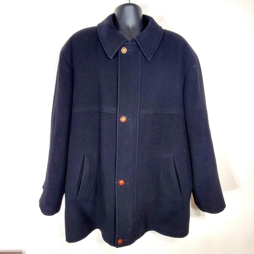 Mario Valente Mens Black Wool & Cashmere Coat Size 44 Fleur-de-lis Buttons Italy